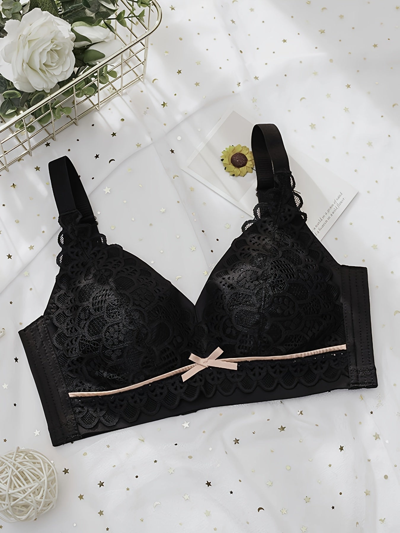Contrast Lace Push Up Bra Adjustable Intimates Bra