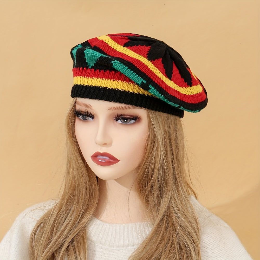 Women's Block Knitted Beret Warm Beanie Painter Cap