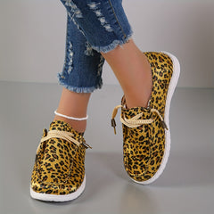 Leopard Print Canvas Low Top Lace Up Women's Shoes