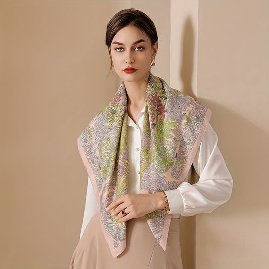 Floral Boho Style Neck Scarf Square Silky Scarf French Retro Style for Women