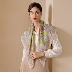 Floral Boho Style Neck Scarf Square Silky Scarf French Retro Style for Women