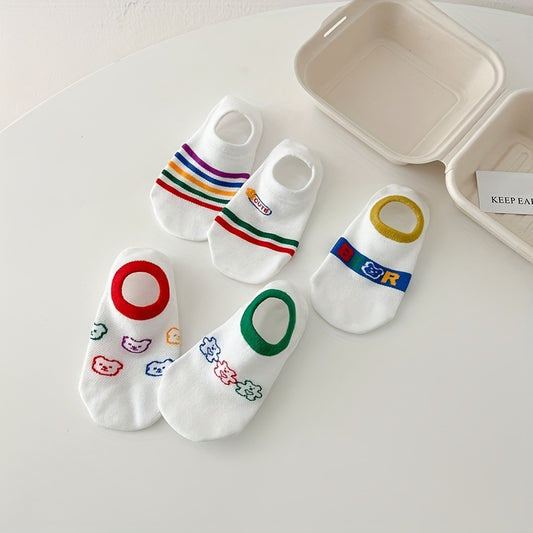 5 Pairs Girls Stripes Bear Boat Socks Spring Autumn