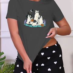Halloween Pattern Print Sleep Tops Women's Pajama Shirt