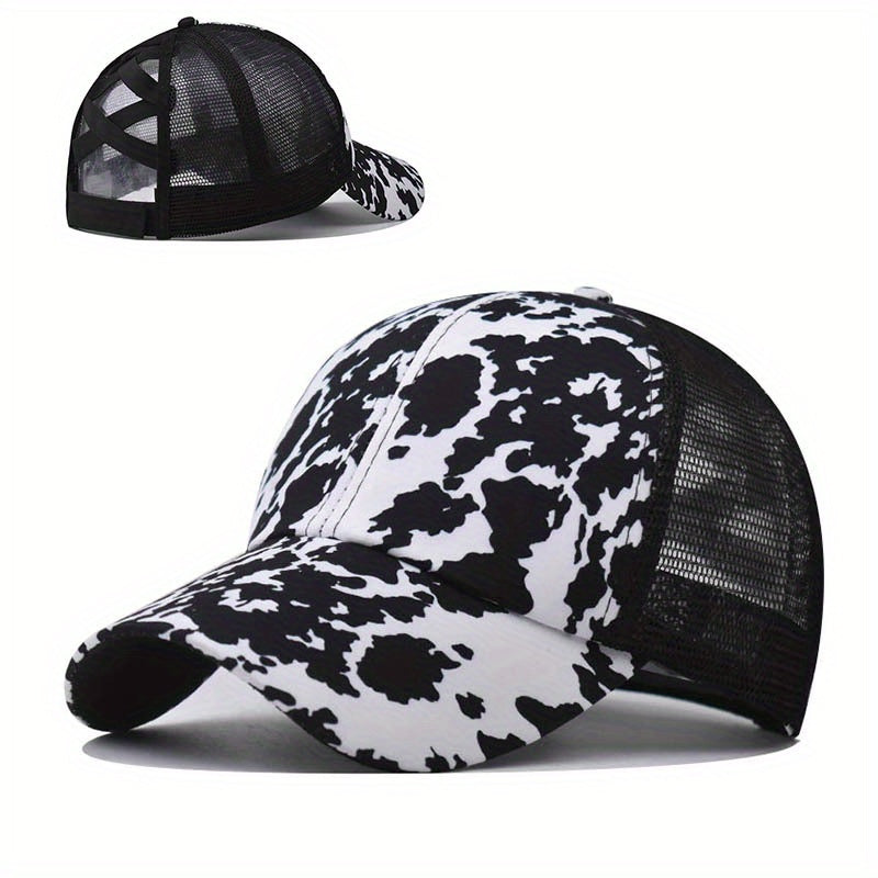 Cross Ponytail Cap Women's Men's Trucker Hat Summer Mesh