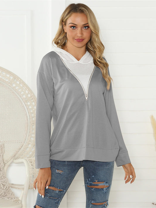 Contrast Zip Hoodie Active Sweatshirt
