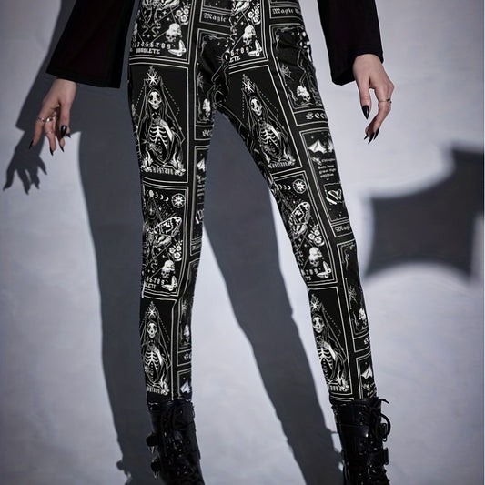 Skull Halloween Print Leggings High Waist Stretchy Workout Pants