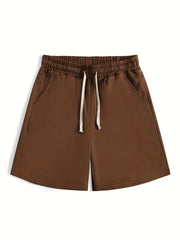 Classic Comfy Men's Shorts Solid Color Elastic Waist Drawstring Summer