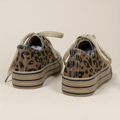 Leopard Print Canvas Platform Shoes Lace Up Low Top Women's Shoes