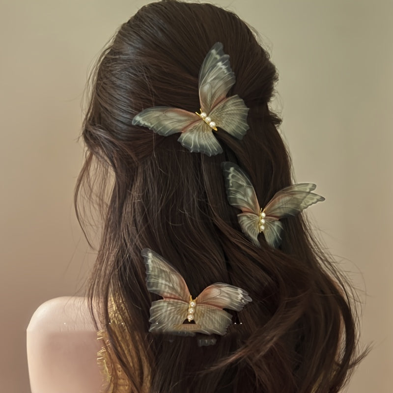 Vintage Butterfly Hairpins with Faux Pearls Hair Clips