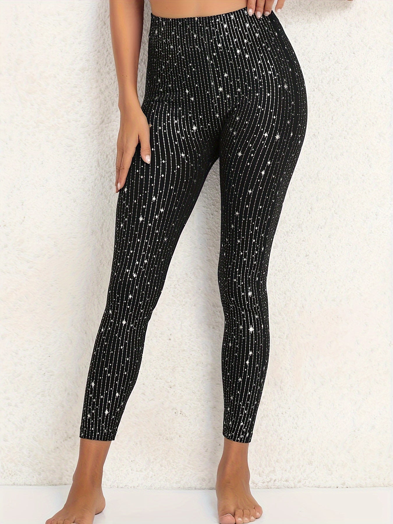  Glitter Star & Stripe Print High Rise Leggings