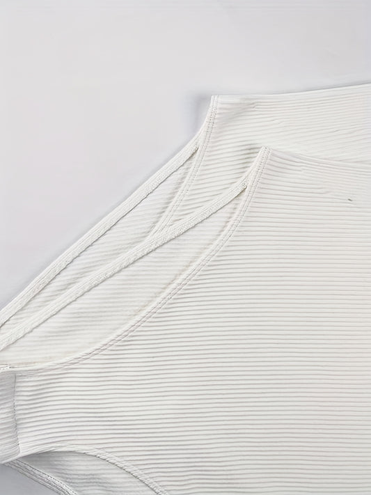 Ribbed Sports Bodysuit Short Sleeve Round Neck Jumpsuit