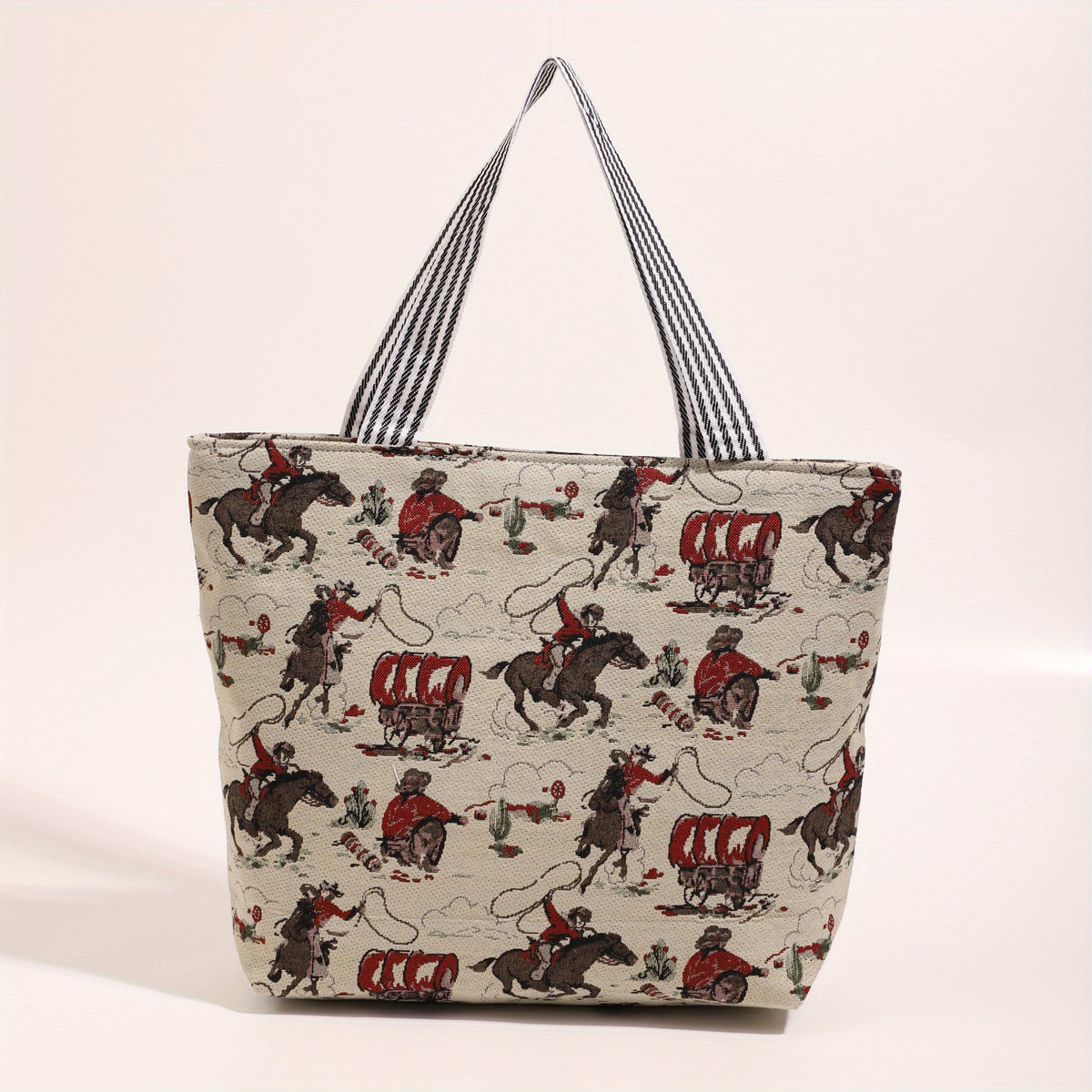 Vintage Cartoon Print Tote Bag Canvas Shoulder Handbag Women's Satchel Purse