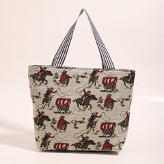 Vintage Cartoon Print Tote Bag Canvas Shoulder Handbag Women's Satchel Purse
