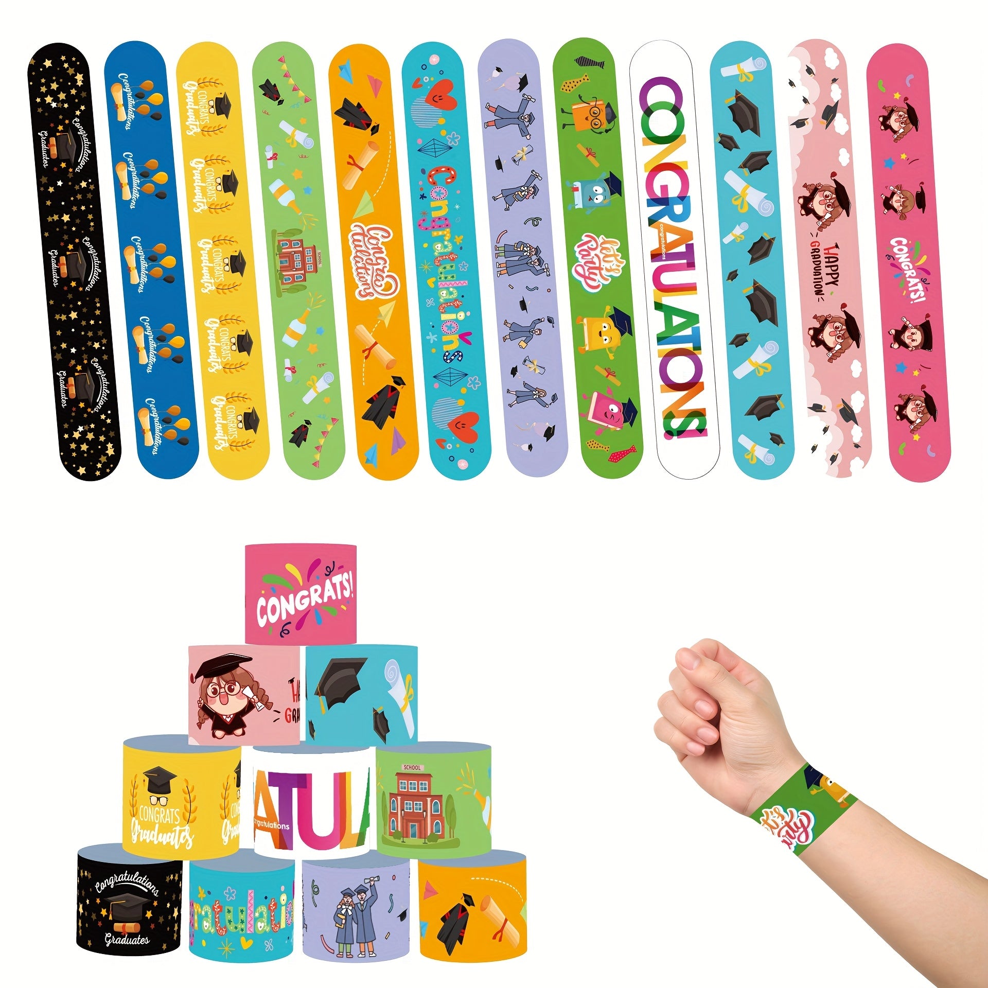 24pcs Kindergarten Graduation Slap Bracelets Colorful Congrats Grad Wristbands