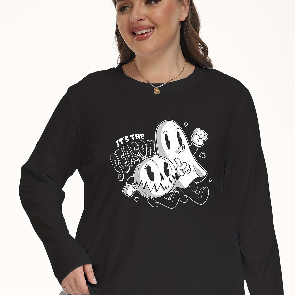Ghost & Pumpkin Print Plus Size Halloween Lounge Top