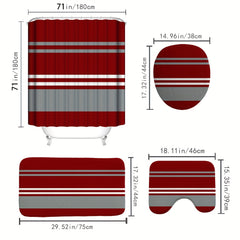 Modern Striped Shower Curtain Set with Non-slip Floor Mat