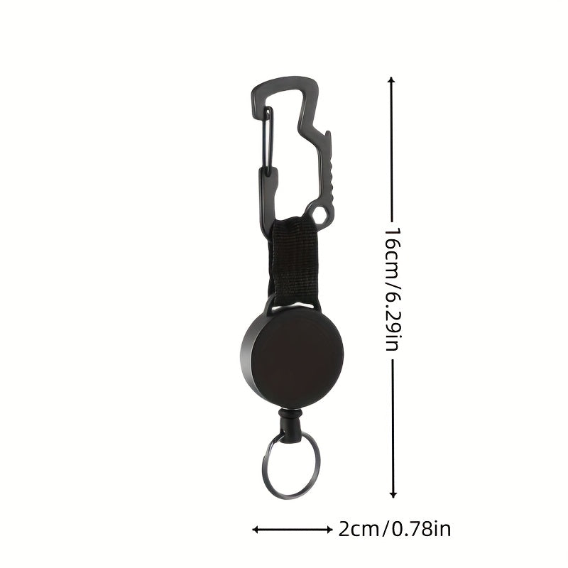 Metal Carabiner with Retractable Lanyard Reel Bottle Opener Keychain