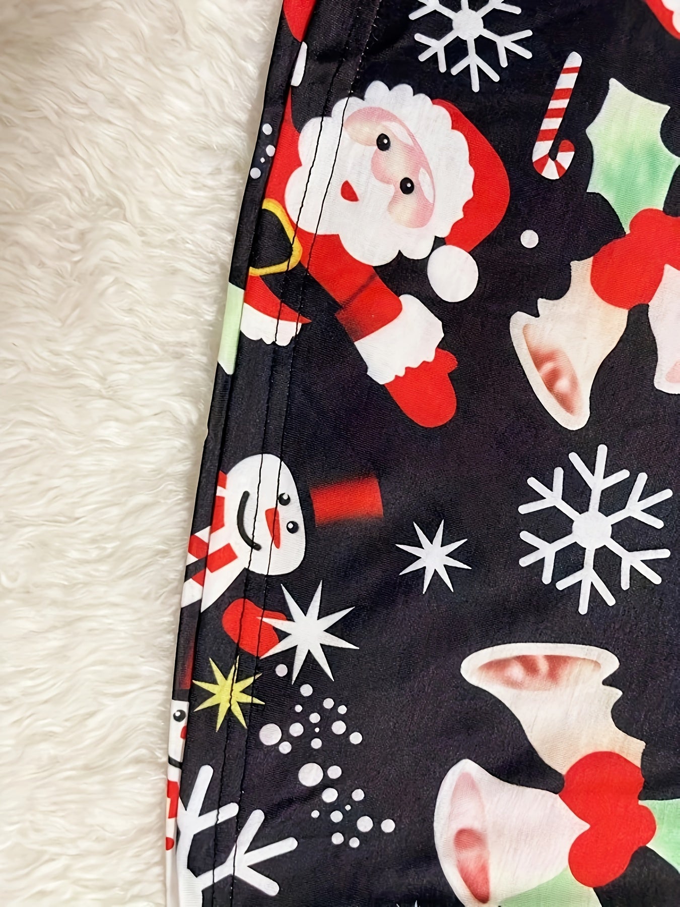  Santa Claus & Snowman Print Long Sleeve Round Neck Dress