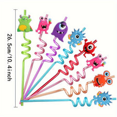 24 Pack Monster Themed Crazy Straws for Parties - PP Plastic