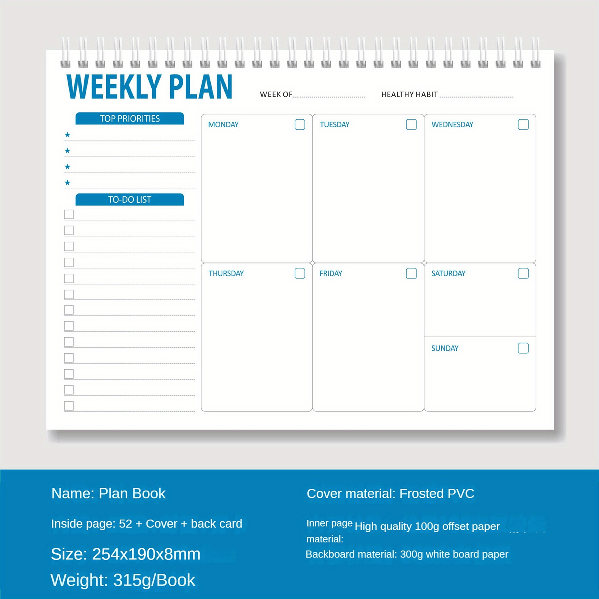 Note Book WEEKLY PLANNER English Week Plan Coil Daily Planning Record Book