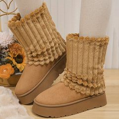 Women's Plush Lined Snow Boots Casual Thermal Furry Snow Shoes