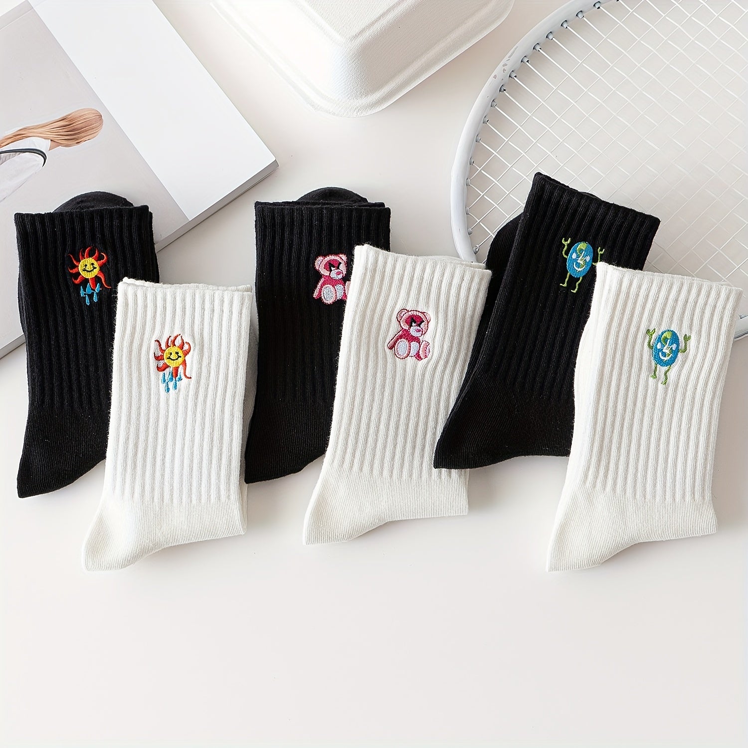 6 Pairs Cartoon Socks Comfy Breathable Stockings Women's Hosiery