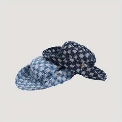 Checkerboard Denim Fisherman Hat Spring Summer Sunshade All-match Basin Hat Men