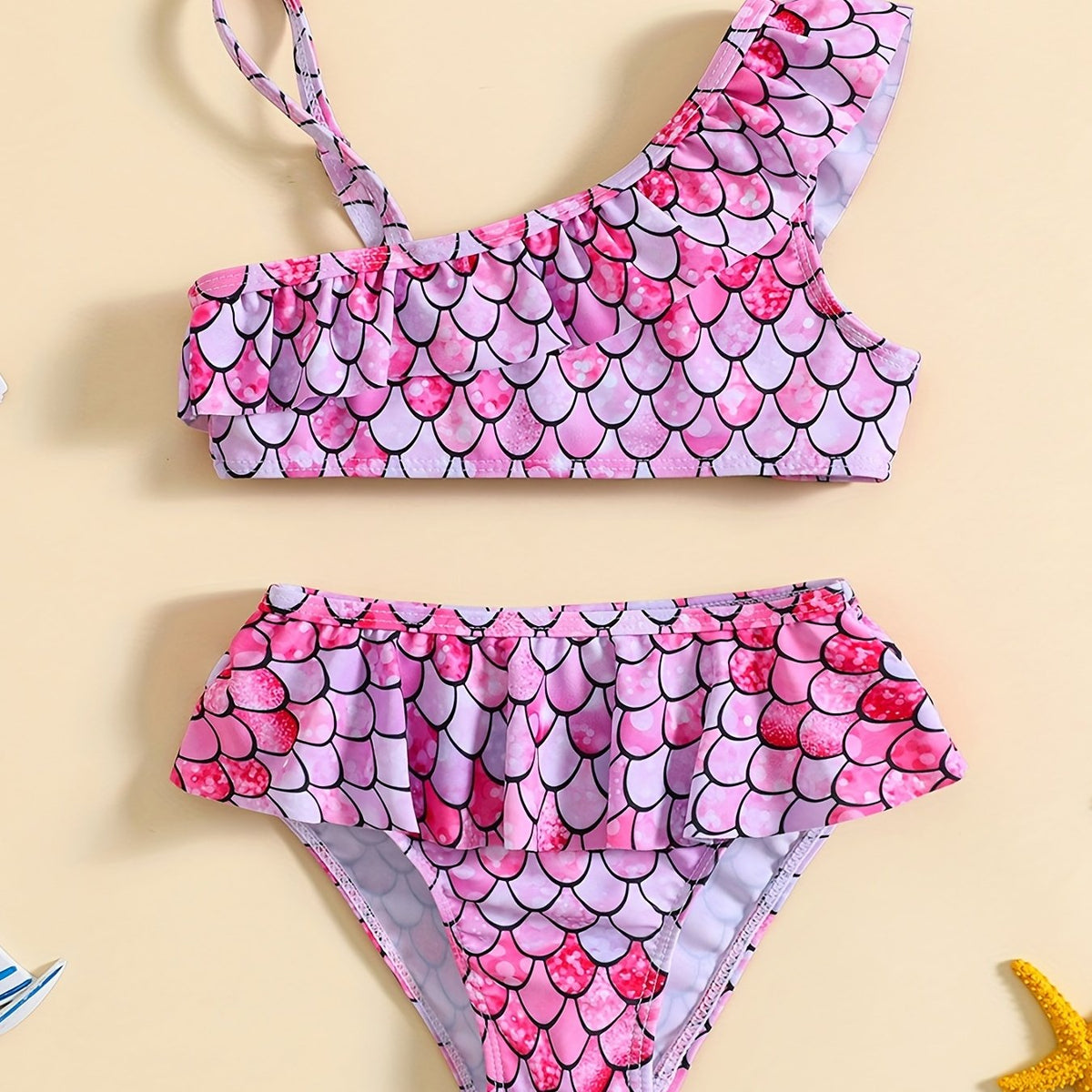 Baby Girls Mermaid One Shoulder Swimsuit Set Cami Top Shorts