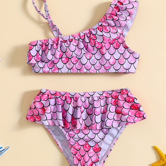 Baby Girls Mermaid One Shoulder Swimsuit Set Cami Top Shorts