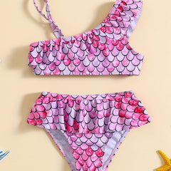 Baby Girls Mermaid One Shoulder Swimsuit Set Cami Top Shorts