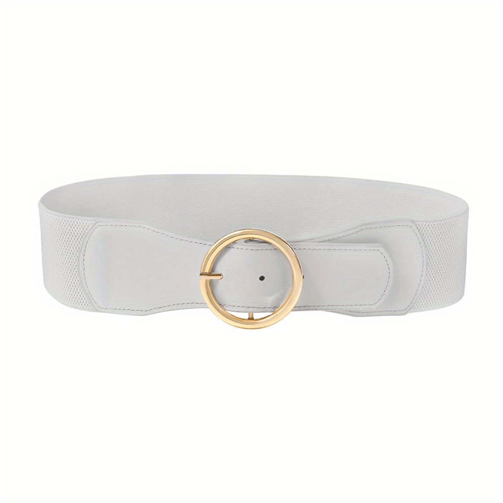 Wide PU Belt with Round Buckle Elastic Waistband
