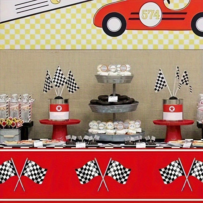 Racing Car Tablecloth & Plaid Rectangular Road Racetrack Tablecloth