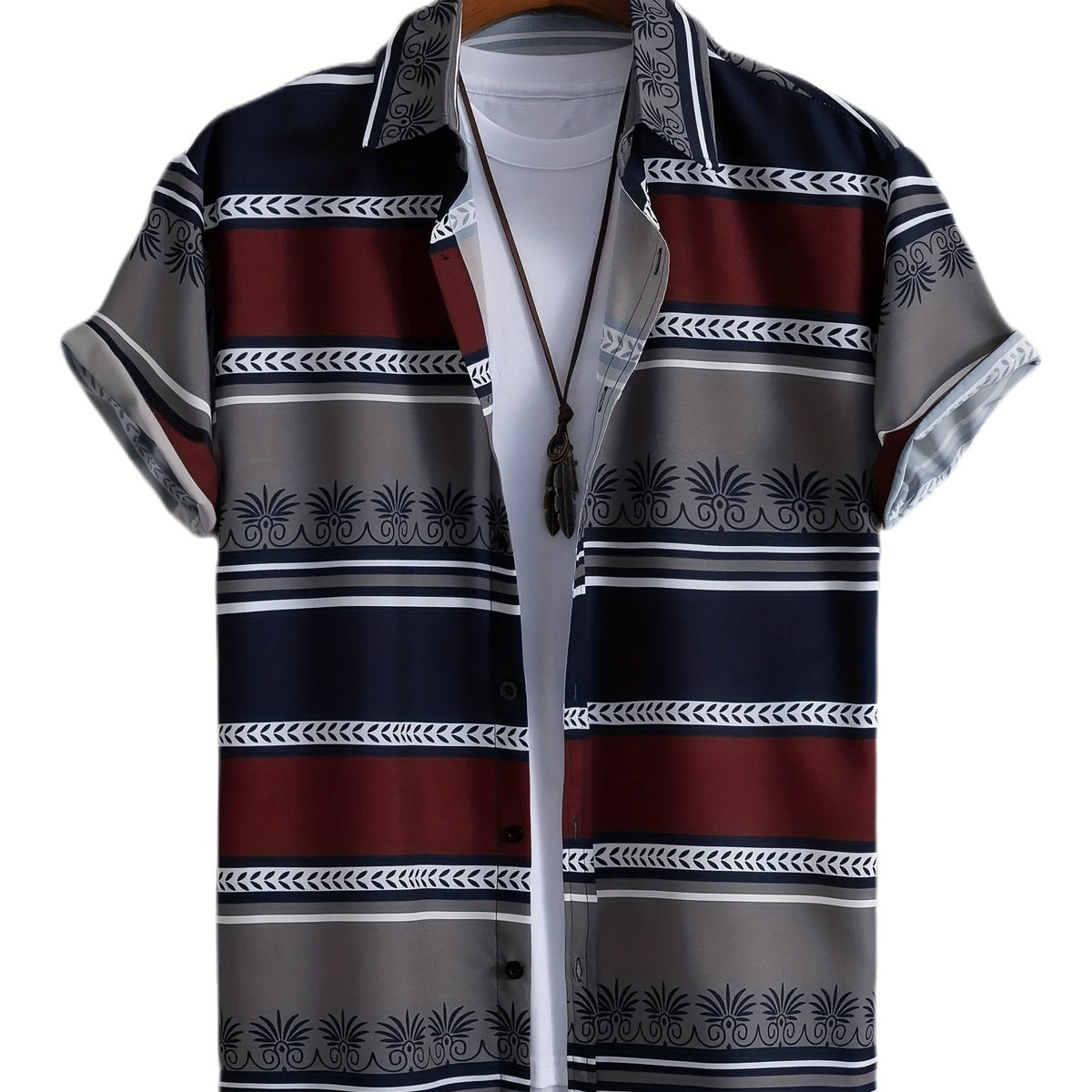 Block Print Men s Casual Short Sleeve Shirt for Summer Vacation