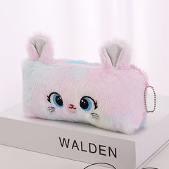 Plush Tie Dye Cat Zipper Pencil Bag Organizer Coin Purse Wallet
