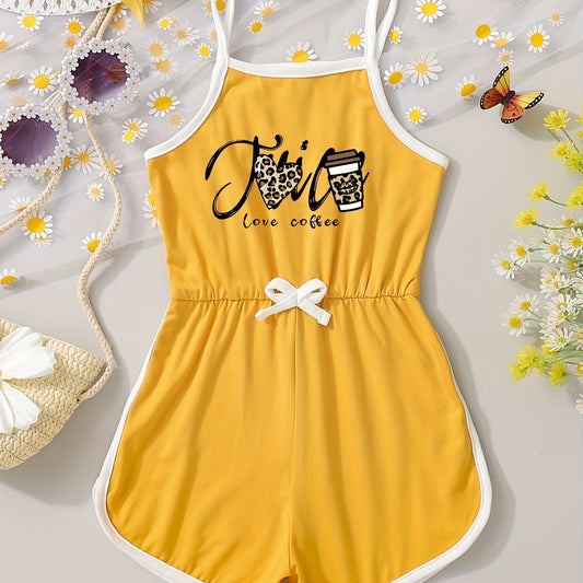 Leopard Heart Print Cami Romper Jumpsuit for Toddler Girls