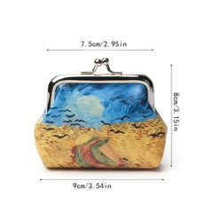 Vintage Painting Coin Purse Kiss Lock Cluth Purse Portable Storage Bag