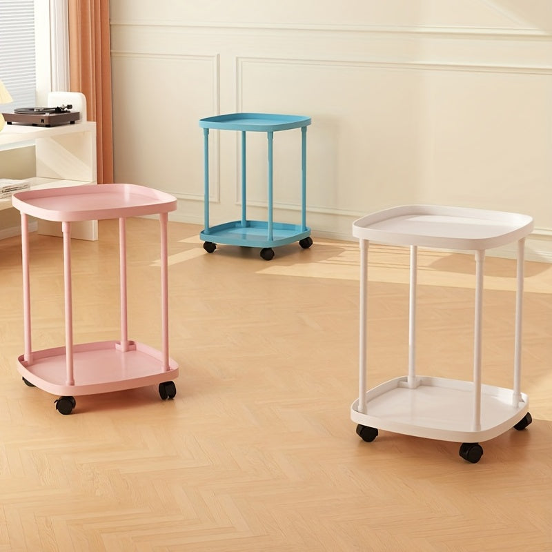 Mobile End Table With Wheels Double Layer Tray Table