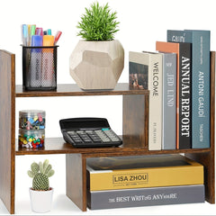 Desktop Bookshelf Office Retractable Storage Bookcase Wooden Storage Rack