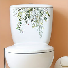 Green Plant Pattern Toilet Lid Decal for Bathroom Decor