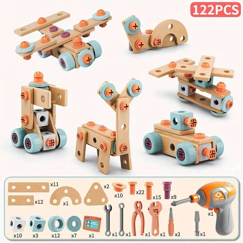 Kids Wooden Block Assembly Tool Set Toy
