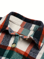 Plaid Print Button Front Jacket Collared Outerwear