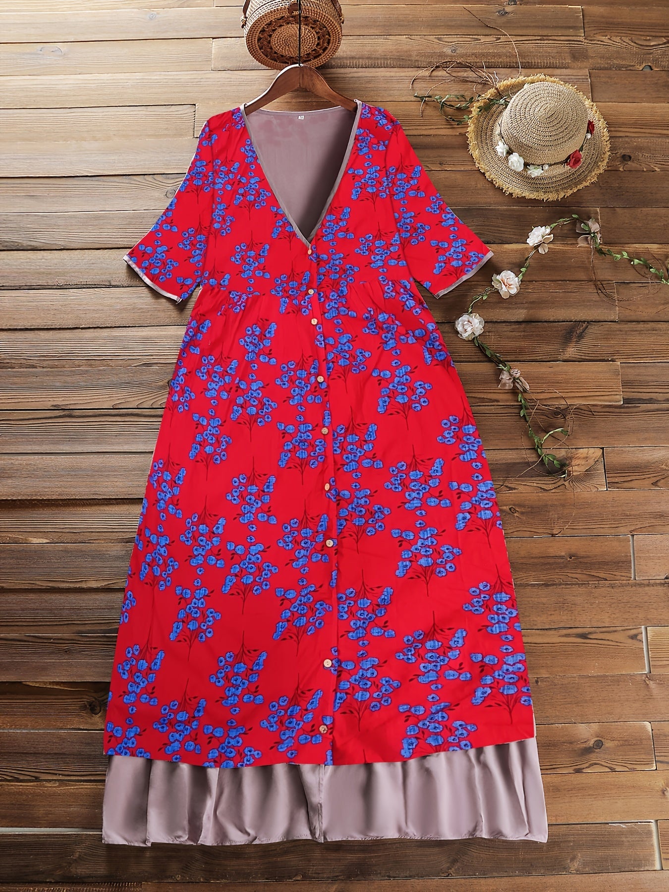  Floral Print Layered Short Sleeve Dress