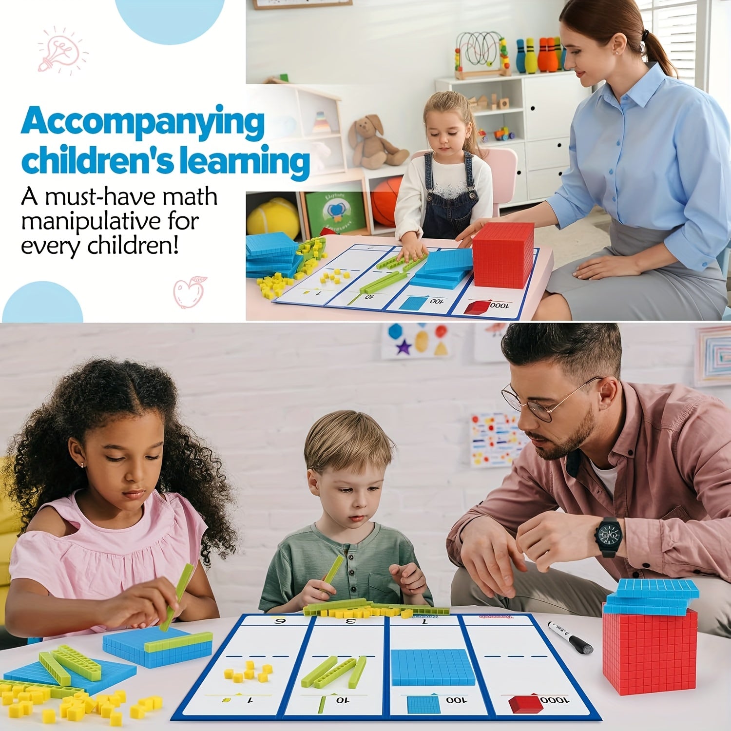 136pc Base Ten Blocks & Activities Set for Math Education