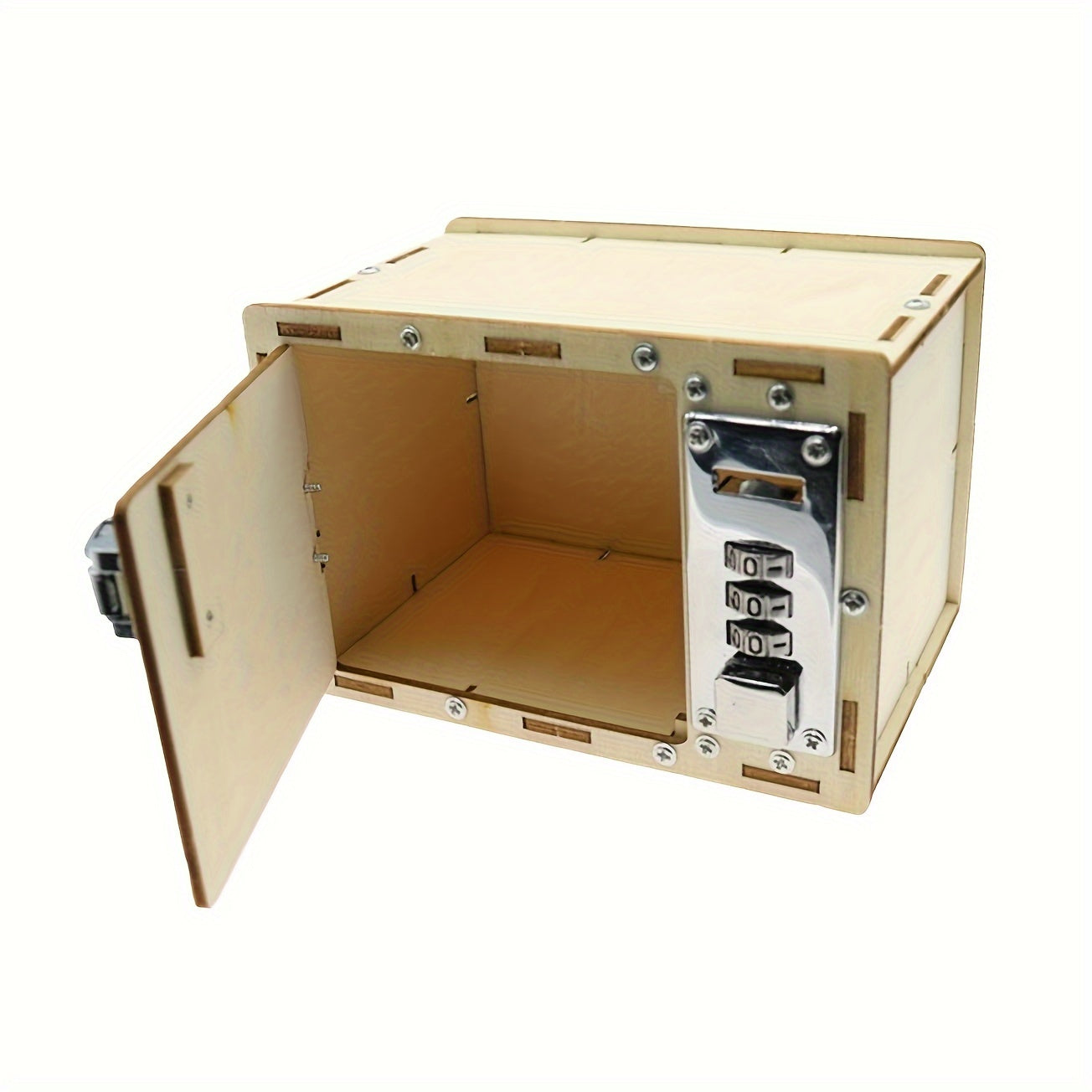 DIY Wooden Mechanical Lock Box Puzzle with Secure Metal Latch Yellow