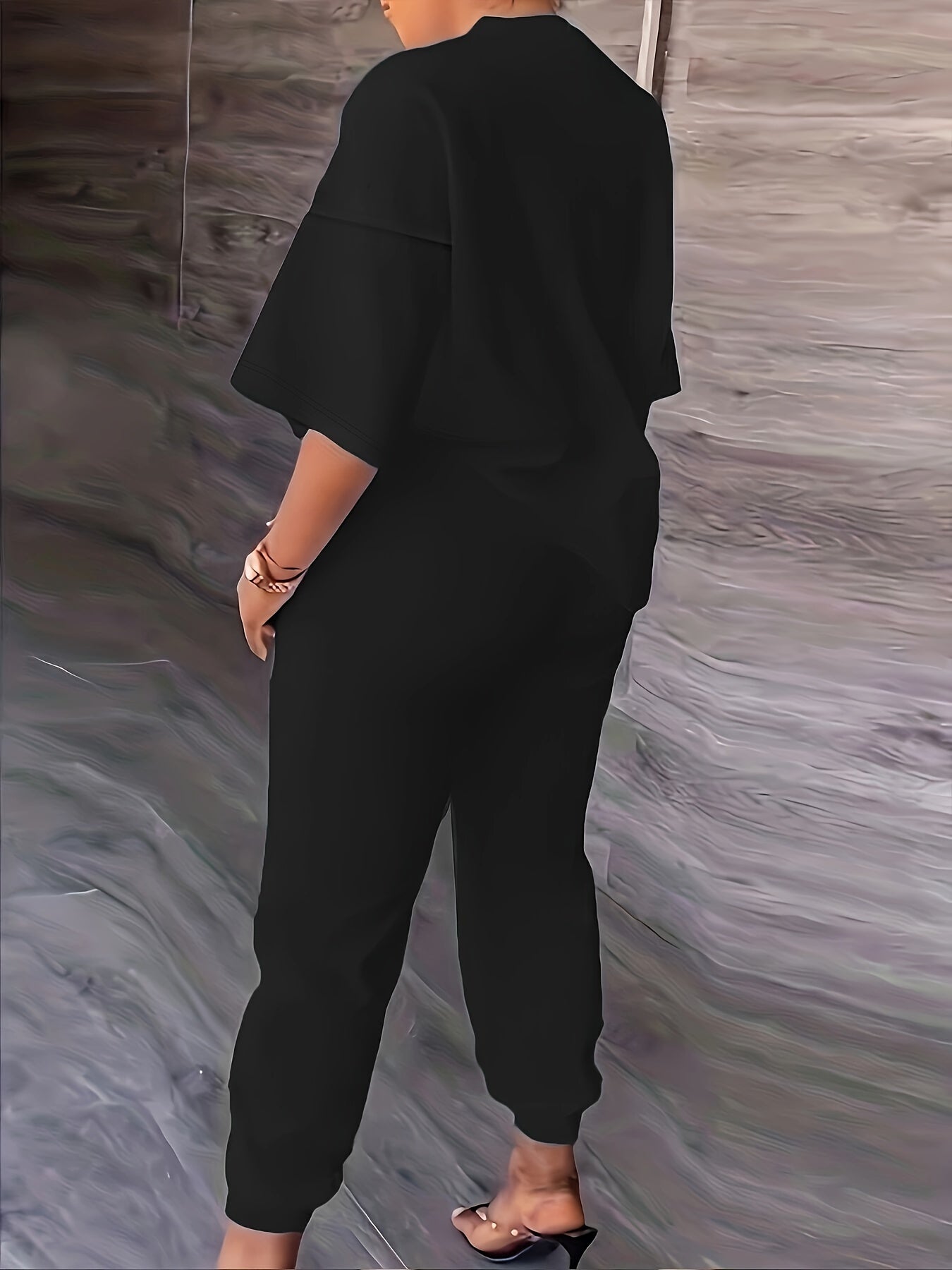 Casual Two Piece Set Crew Neck Tops & Jogger Pants Outfits Women's Clothing