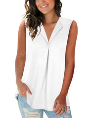 Solid V Neck Sleeveless Tank Top Loose Office Work