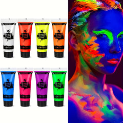 8 Pcs Glow In The Dark Body And Face Paint Blacklight Neon Body Paint Washable