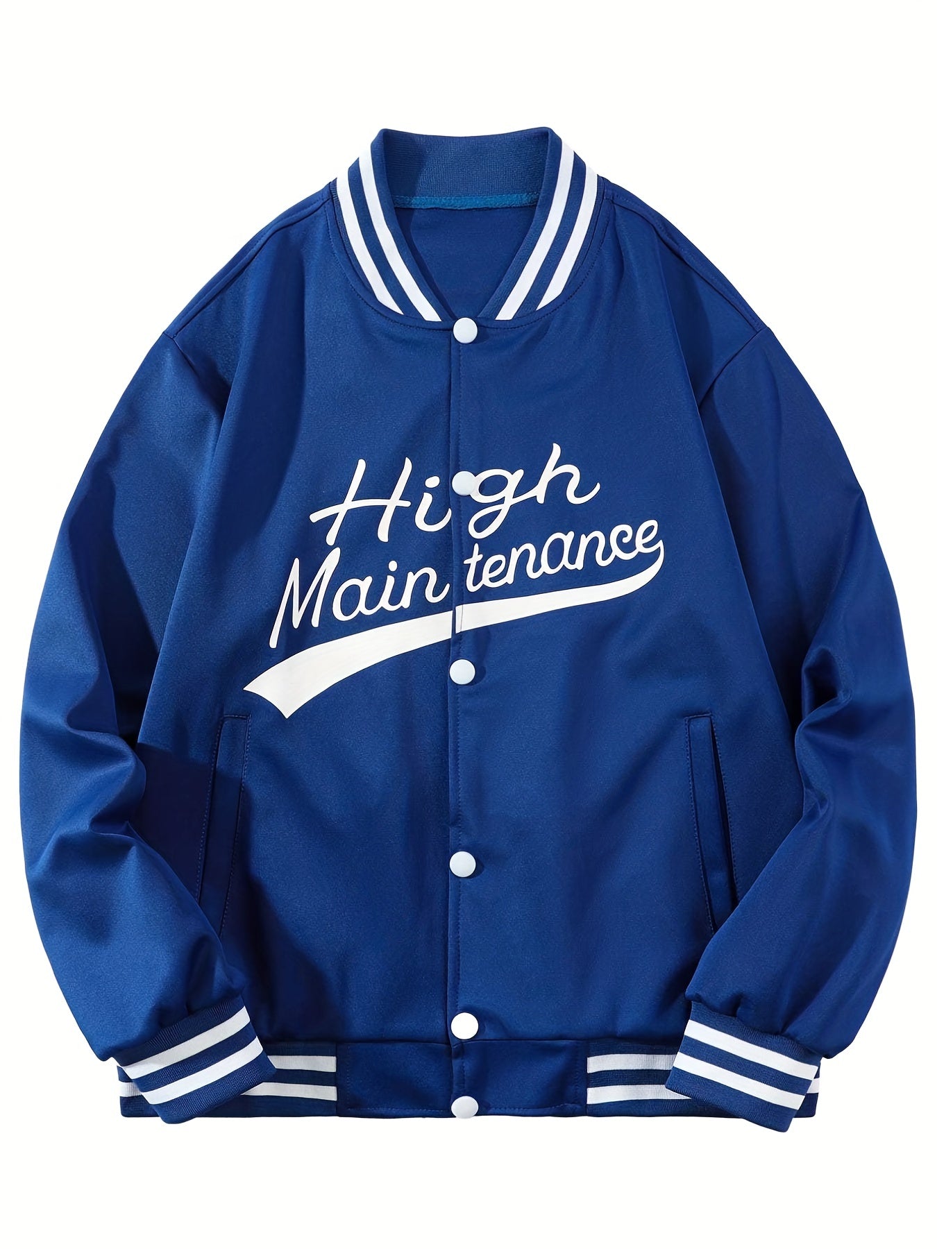 High Maintenance Varsity Jacket Men's Casual Solid Button Up Jacket