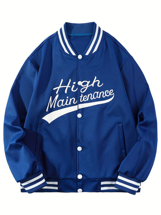 High Maintenance Varsity Jacket Men's Casual Solid Button Up Jacket