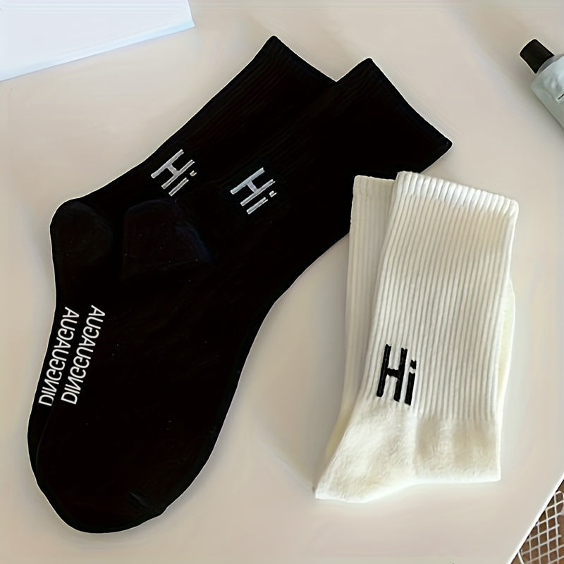 4 Pairs Letter Print Ribbed Socks Women's Stockings